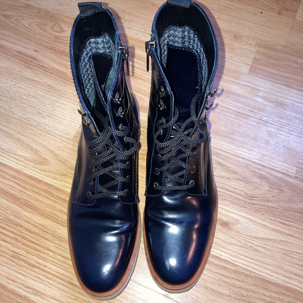 Aquatalia Zifa Waterproof Leather Lace Up Side Zip Navy Boots sz 5 1/2 - Picture 6 of 12